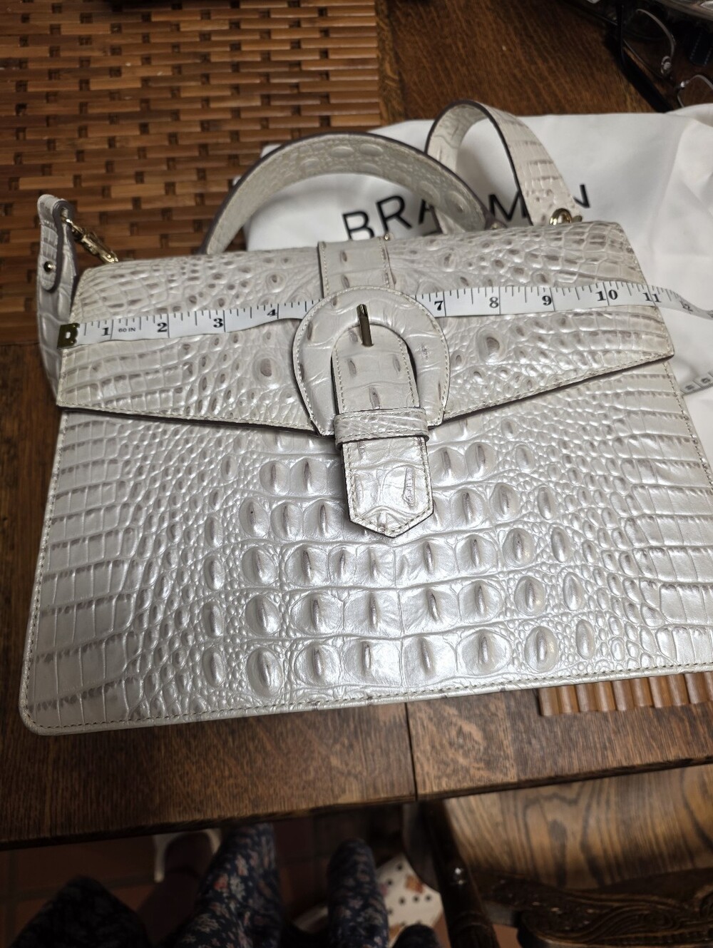 Brahmin Ivory Croc-Embossed Leather Satchel with Top Handle - Picture 11 of 14